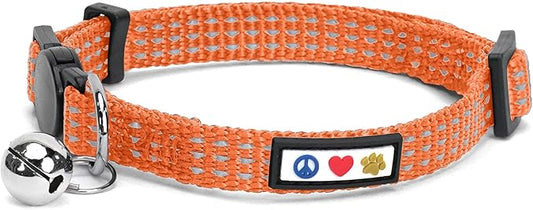 Pawtitas Reflective Cat Collar with Safety Buckle and Removable Bell Cat Collar Kitten Collar Orange Cat Collar One Size