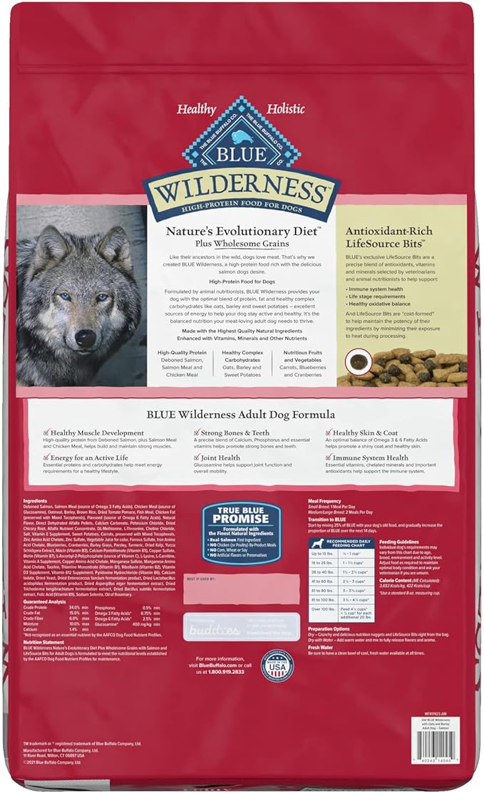 Blue Buffalo Wilderness High Protein Natural Adult Dry Dog Food Plus Wholesome Grains, Salmon 24-lb