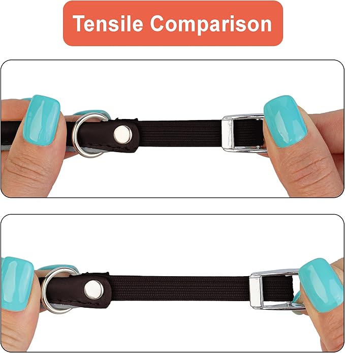 OOPSDOGGY Rolled Leather Cat Collar with Bell, Reflective Kitten Collars with Buckle Include Safety Elastic Strap - Adjustable Small Pet Collars for Boy Girl Cats (Dark Brown)