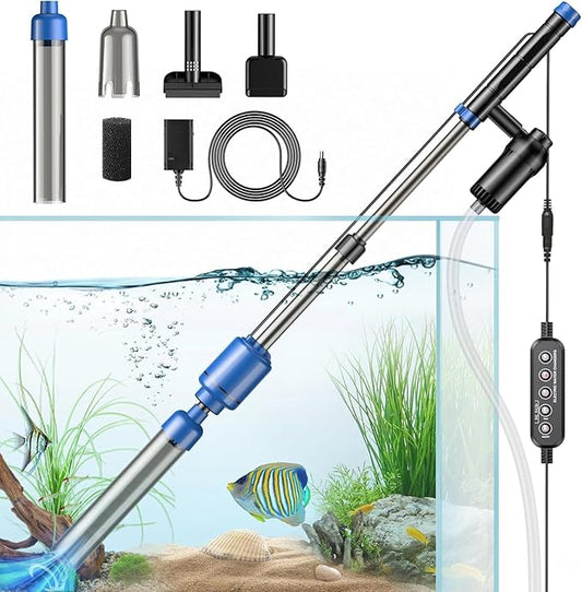 bedee Aquarium Vacuum Gravel Cleaner 6 in 1 Multifunctional 24W Waterproof Fish Tank Gravel Cleaner Vacuum for Water Changer, Sand Wash Algae Cleaner Water Shower and Water Circulation