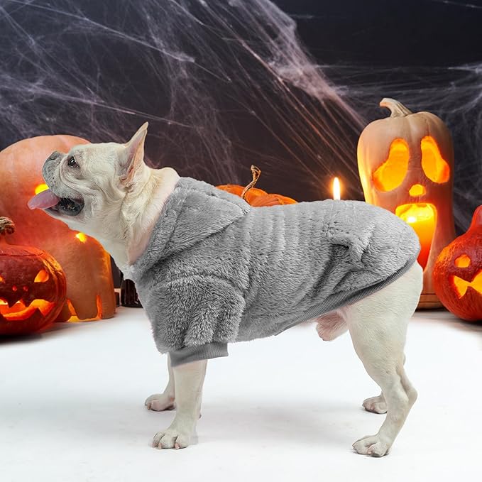 SCENEREAL Fuzzy Large Dog Sweater/Hoodie, Fleece Warm Sweatshirt with Hat and Pocket, Medium/Large Dog Clothes for Winter/Fall, Cute Male/Female Jacket with Leash Hole