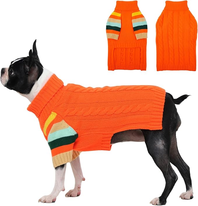 Dog Cold Sweater, Dog Sweaters Winter for Medium Dogs Girl Male, Turtleneck Warm Dogs Sweater Long Sleeve, Stretchy Christmas Doggie Sweaters Outdoor, Pet Knitwear Frenchie, Schnauzer(Orange M)