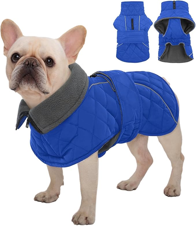Kuoser Dog Coat, Extra Warm Dog Jacket Windproof Dogs Cold Weather Coats for Medium Dogs, Fleece Lining Turtleneck Puppy Snowsuit Reflective Adjustable Pet Winter Clothes Christmas, Blue M