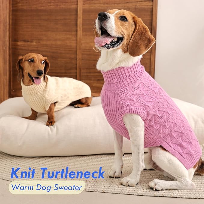 MIGOHI XXL Dog Sweater, Dog Turtleneck Sweater | Cute Dogs Fall Winter Cloth, Premium Sleeveless Pullover, Skin-Friendly Dogs Knitwear, XXL, Beige