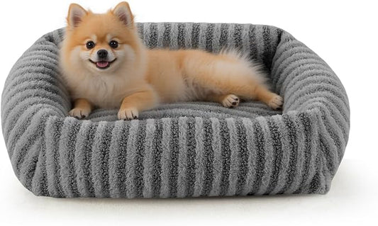 MIXJOY Medium Dog Beds for Medium Sized Dog, Calming Warming Pet Beds, Washable Dogs Bed with Removable Cover, Rectangle Pet Bed with Non-Slip Bottom, 25"x21"x7", Grey