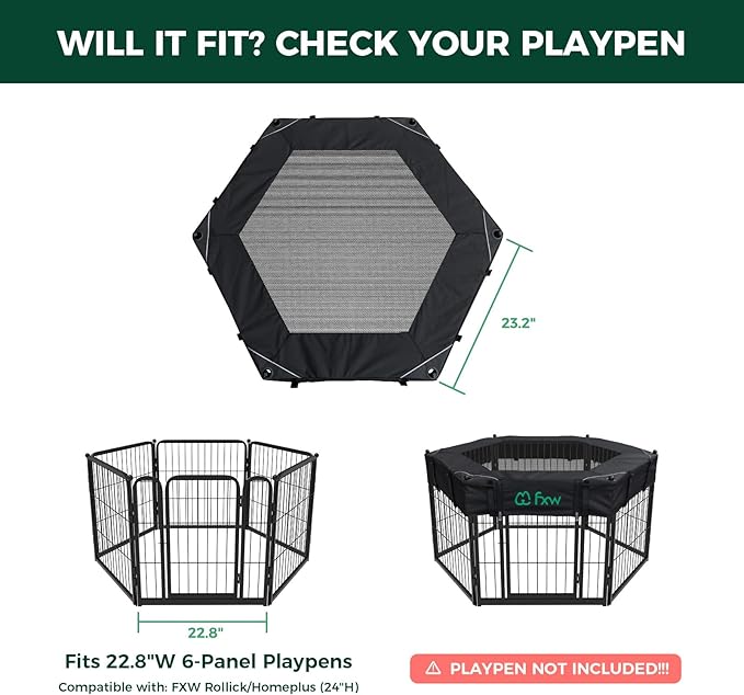 (Not Suitable for Other Brands) FXW Exclusive Mesh Top Cover, Only Fits FXW Rollick/Homeplus 22.8" W x 24" H 6-Panel Playpen (Playpen not Included), Hexagon│Patent Pending