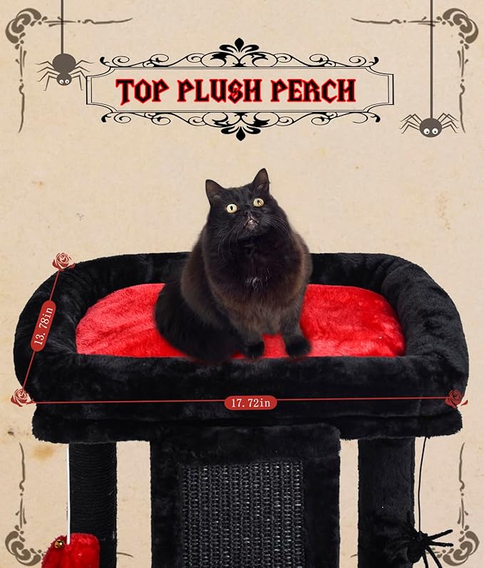 SYANDLVY Small Gothic Cat Tree for Indoor Cats, Scratching Board with Perch, Cat Scratching Post for Adults, Cat Post Scratcher, 2 Dangling Balls Great for Kittens