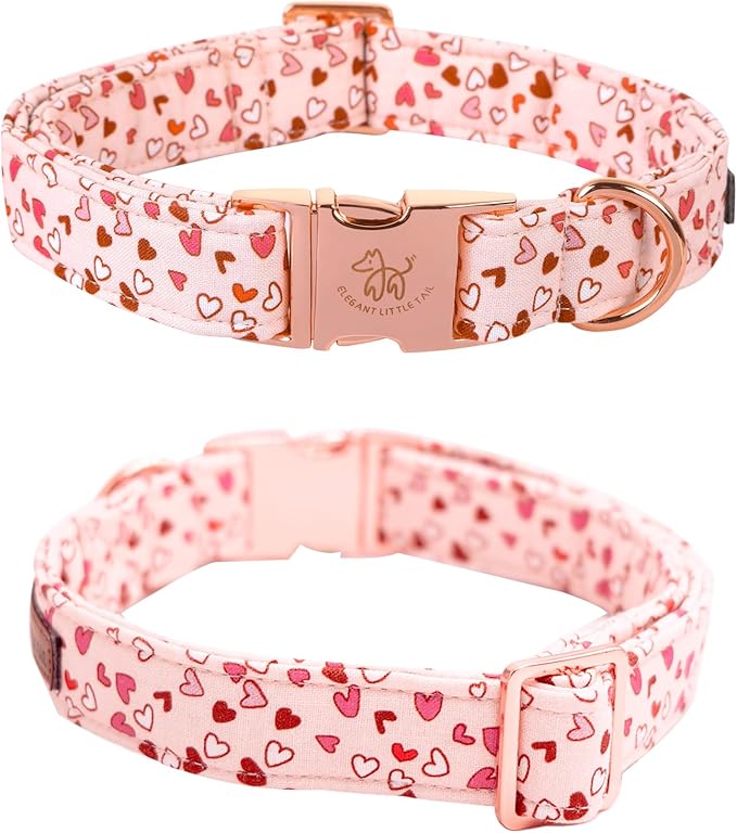 Elegant little tail Dog Collar, Valentine's Dog Collar Pet Collar, Pink Heart Dog Collar Cute Girl or Boy Dog Collar Puppy Pet Gift Adjustable Dog Collar for Large Dogs