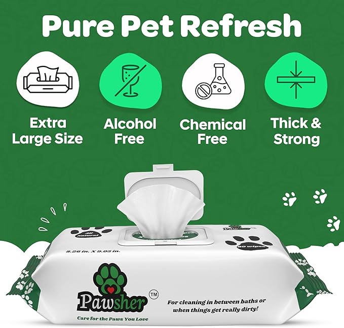 160 Dog Wipes for Paws and Butt | Unscented Dog Wipes Cleaning & Deodorizing | Extra Large, Thick and Chemical Free | Pearl Textured Pet Wipes for Dogs