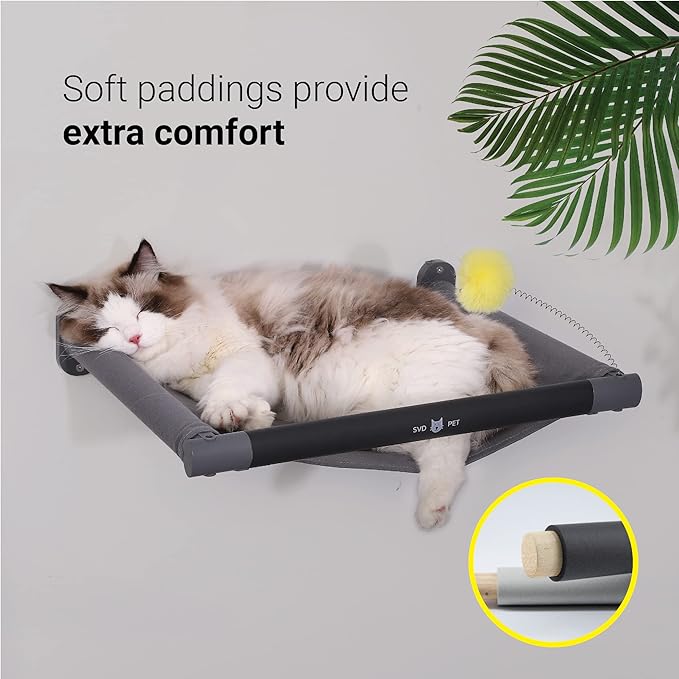 SVD.PET Wall Mounted Cat Hammock & Toy, Soft, Comfortable Cover - Modern Cat Shelf - Supports up to 40 lbs (Dark Grey)