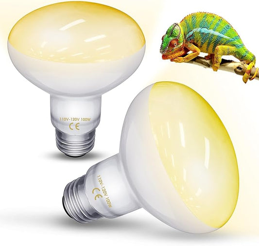 Reptile Heat Lamp, 100W UVA Natural Daylight Heat Lamp Bulbs Basking Spot Lights for Reptiles, 2 Pack Amphibians Terrarium Basking Reptile Light Bulb for Bearded Dragon, Lizard, Turtle, Chicken, Snake