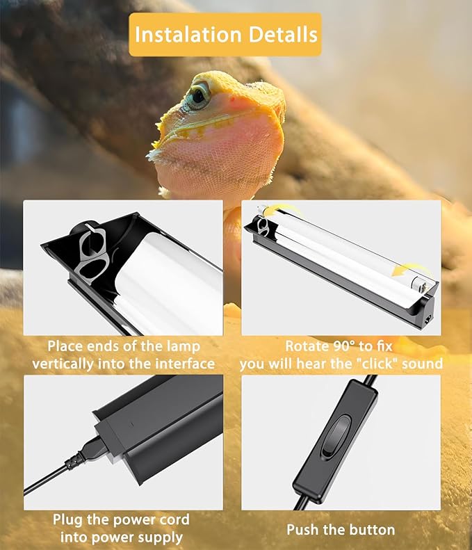 T5 UVB Reptile Light Fixture Combo Kit - 12 Inch 8W Terrarium Hood 10.0 UVA UVB Bulb with High-Efficiency Reflector for Desert Reptiles & Amphibians (Bearded Dragons, Turtles, Tortoises)