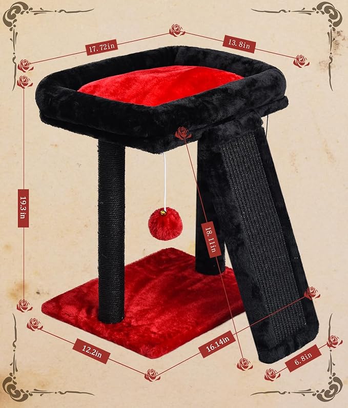 SYANDLVY Small Gothic Cat Tree for Indoor Cats, Scratching Board with Perch, Cat Scratching Post for Adults, Cat Post Scratcher, 2 Dangling Balls Great for Kittens