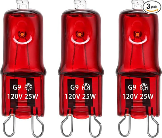 Reptile Heat Lamp G9 Bulb 25W 120V 2 Pin 3 Pack Base Light Bulb Replacement Dimmable Warm Red