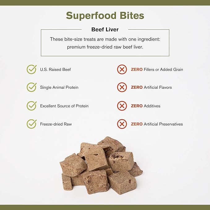 Superfood Bite, Freeze-Dried Raw Dog Treats - Protein Rich, Train & Reward, Traceable Single Ingredient by Katherine Heigl (Beef Liver)