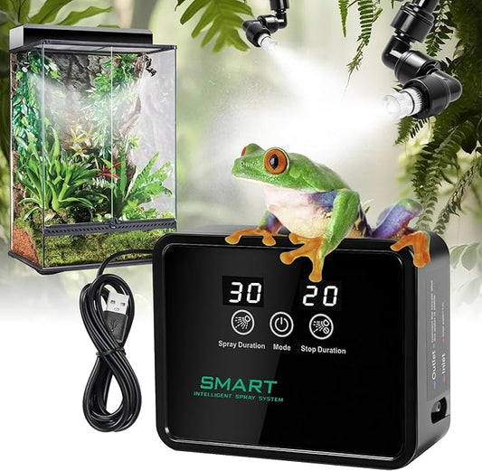 Reptile Humidifier Reptile Mister System with Timer & 360° Nozzles, Chameleons, Snakes, Frogs Misting for Terrarium, Auto Misting for Terrariums, Adjustable Nozzles & Quiet Operation