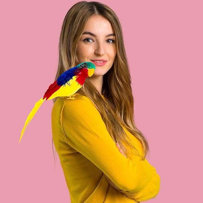 ArtCreativity Realistic Parrot 11 Inch, Artificial Birds for Home Decoration, Parrot for Pirate Costume, Feathered Parrot Fake Birds Pirate Accessories on Shoulder for Adult, Kids, Boys and Girls