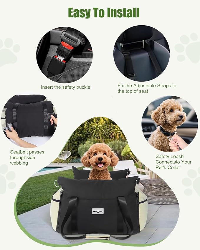 Dog Car Seats for Small Dogs, Multi-Pocket Storage Waterproof Small Dog Car Seat, Portable Pet Carseats Travel Bed, Pet Booster Cars Seats with Safety Leash & Thickened Memory Foam, Colorblock