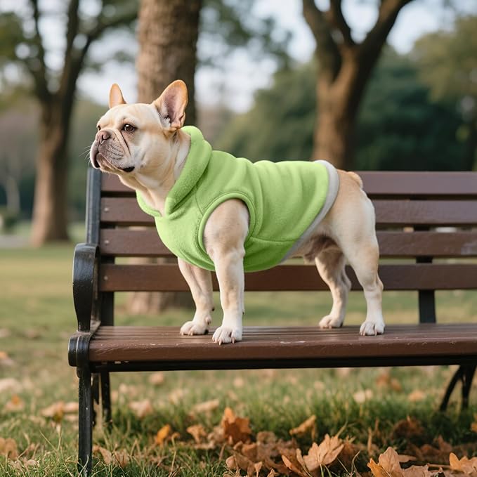 Idepet 2 Pack Dog Fleece Vest Sweater Warm Pullover Jacket with D-Ring Leash Reflective Winter Coat Hoodie for Small Medium Dogs Puppy Cat Pet Clothes (Dark Green&Grass Green, XX-Large)