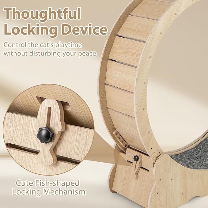 PETSITE 40 Inch Cat Exercise Wheel for Indoor Cats, Low Noise Cat Treadmill with Locking Mechanism, Carpeted Runway, and Teasing Toy