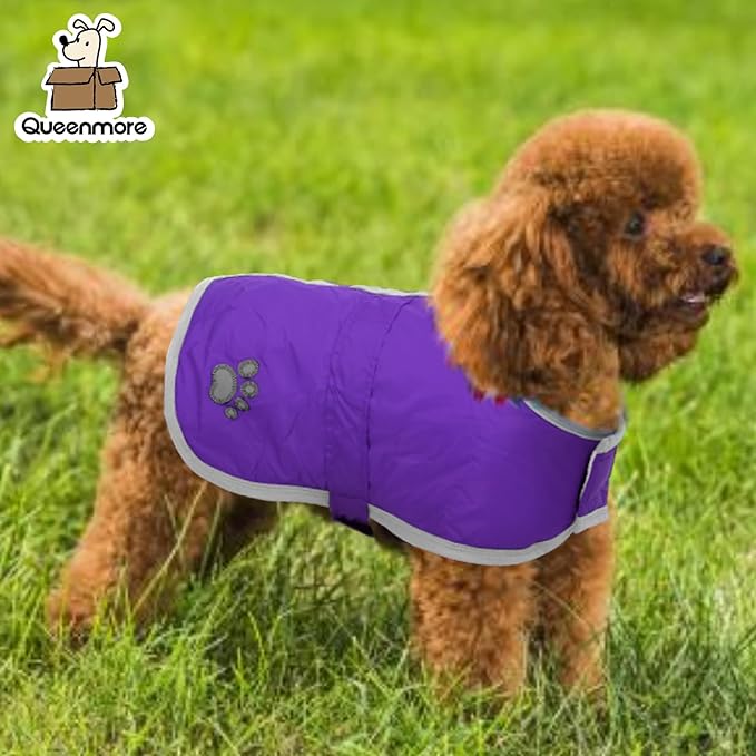 Queenmore Dog Winter Coat, Cold Weather Fleece Jacket for Dogs, Waterproof Reflective Reversible, for Small, Medium and Large Dogs (Purple, XL)