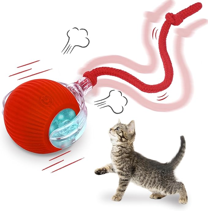 Interactive cat Toys for Indoor Cats, Speedy Tail 3.0 Cat Toy, Motion Activate cat Toy Ball，Automatic Toys for Bored Indoor Cats, Speedy Tail 2.0 Cat Toy, Rechargeabl (Red)