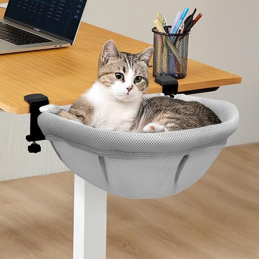 Lilyang Large Cat Desk Bed – Sunken Cat Hammock, 19.5"x15" Spacious Nest, Secure Bed with Dual Clamps & Steel Frame, Supports Up to 50 lbs, Reversible & Washable Bed Cover (X-Large, Mesh Cover)
