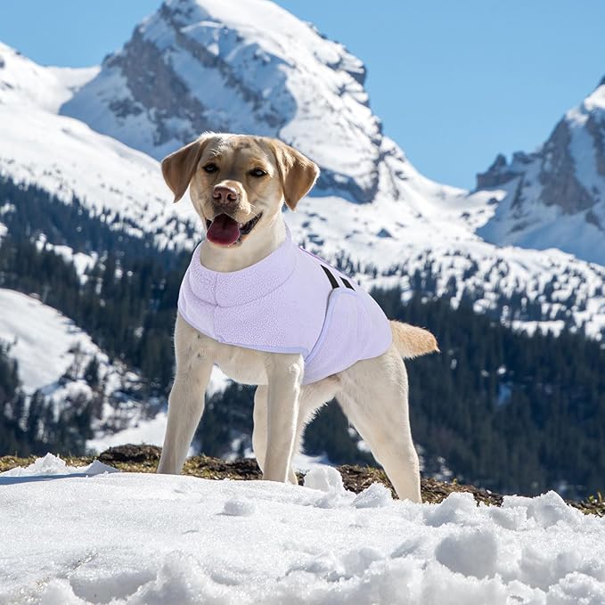 Queenmore Large Dog Sweater, Soft Fleece Vest Pullover Dog Jacket with Leash Hole, Warm Winter Dogs Clothes Cold Weather Doggy Dachshund Sweaters for Large Dogs Cats Boy or Girl (Lilac, L)