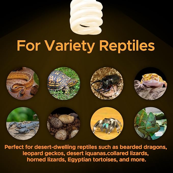 13 W UVA UVB 5.0 Reptile Lights 2Pack Energy Saving Reptile Heat Lamp UVB Bulb Spiral Compact Bulb Fit for Rainforest Type Reptile/Snake/Lizard/Insect/Turtle/Tortoise