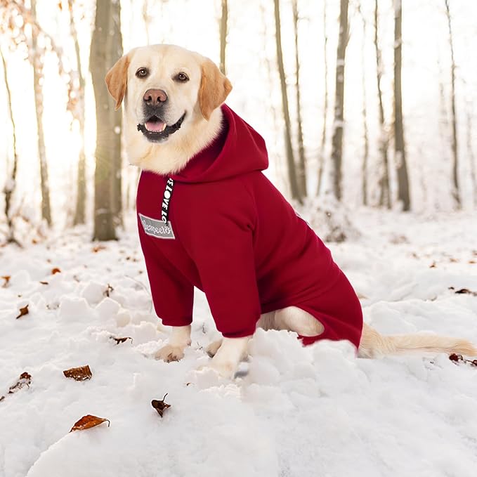 Dog Hoodies Winter Coat for Large Medium Dogs, Pullover 10 Legs Warm Coat Hooded Sweatshirt, Fleece Hoodie for Cold Weather (Red, 5X-Large)