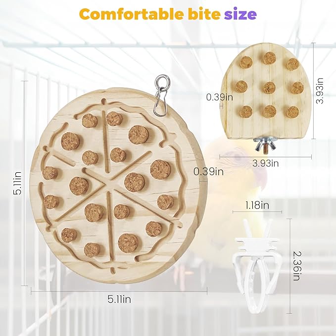 2 Pcs Bird Chew Toy Wooden Foraging Toys, Hanging Wooden Puzzle Foraging,Parrot Cork Stopper Toys Birds Feeding Toy,2 Pcs Bird Cage Food Holder Fruit, for Small and Medium Parrots(F)