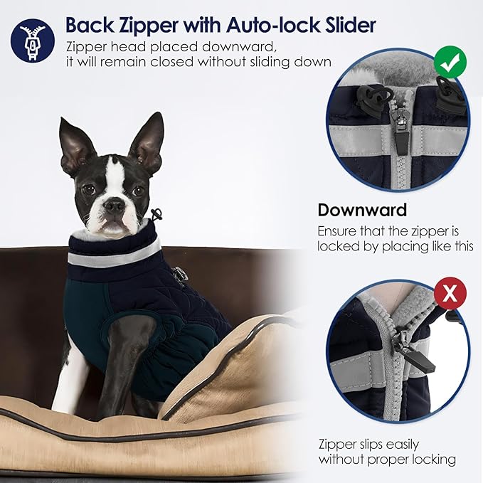 AOFITEE Dog Coat, Warm Dog Jacket, Reflective Winter Coats for Medium Dogs, Turtleneck Dogs Winter Jacket with Harness Built in, Waterproof Windproof Pet Fleece Vest Puffer Jacket, Navy M