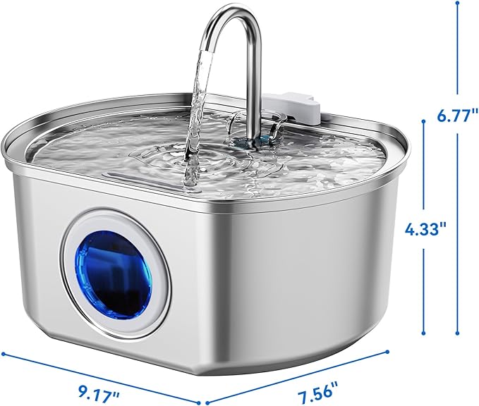Cat Water Fountain Stainless Steel: 108oz/3.2L Cat Fountain for Drinking- Pet Water Fountain Inside - Automatic Dog Watering Dispenser Bowl - Pet Feeding & Watering Supplies - Water Level Window