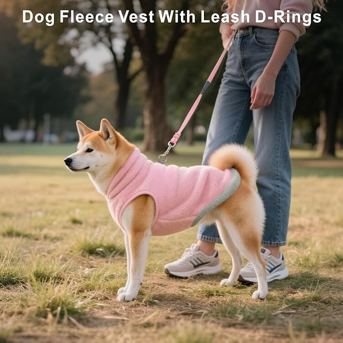 Idepet 2 Pack Dog Fleece Vest Sweater Warm Pullover Jacket with D-Ring Leash Reflective Winter Coat Hoodie for Small Medium Dogs Puppy Cat Pet Clothes (Purple&Pink, X-Small)