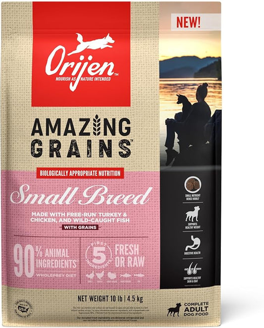 ORIJEN Amazing Grains High Protein Dry Dog Food Small Breed Recipe 10lb Bag