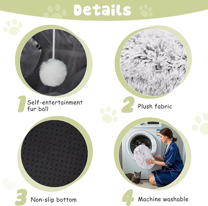 Cat Tunnel Bed for Indoor Cats, Soft Plush Donut Peekaboo Cat Cave, Multifunctional Playground Toy for Small Medium Large Cats, Kittens, Rabbits, Ferrets, with Washable Cushion(Grey)