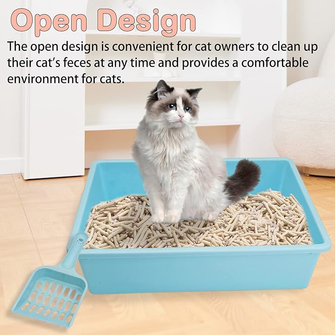 Kathson 4PCS Medium Open Cat Litter Box with Scoop, Durable Non-Stick Plastic Litter Pan for Cats, Puppies, Bunnies, and Small Animals, 15 x 11 x 4 Inches