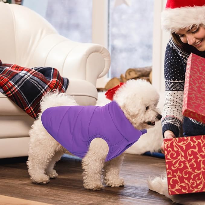 ASENKU Dog Winter Coat - Waterproof Windproof Dog Jacket, Warm Snowproof Doggie Puffer Vest for Cold Weather, Lightweight Snow Coats for Small Medium Large Dogs (Purple, L)