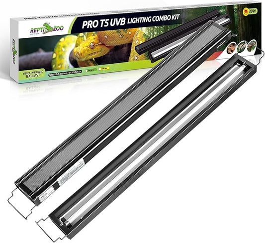 REPTI ZOO UVB Reptile Light, New Version T5 HO UVB Lighting Combo Kit, Reptile Terrarium Hood with 5.0 UVB Tube Bulb, Reptile Light Fixture 39W-34Inch