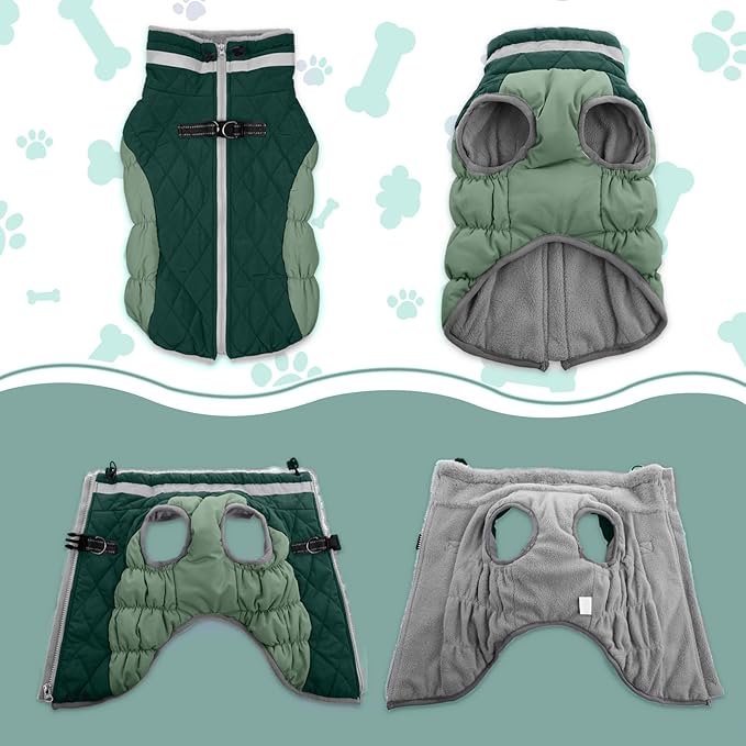 Lelepet Dog Coat Warm Dog Winter Coat Waterproof Dogs Jacket with Harness Built in Reflective Pet Fleece Vest Zip-Up Cold Weather Coats for Small Dogs Turtleneck & Windproof Coats Yorkie Teal Green S