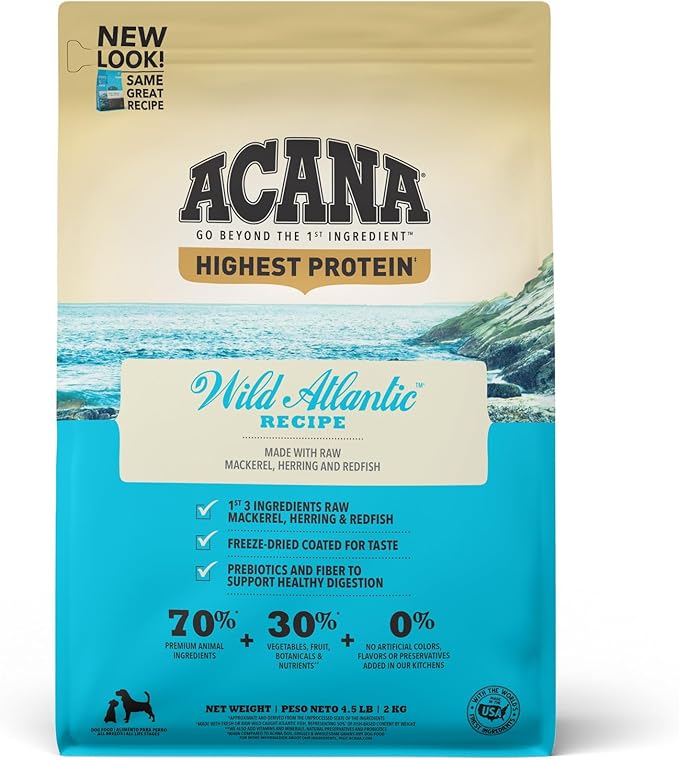 ACANA Highest Protein Grain Free Dry Dog Food Wild Atlantic Recipe 4.5lb Bag