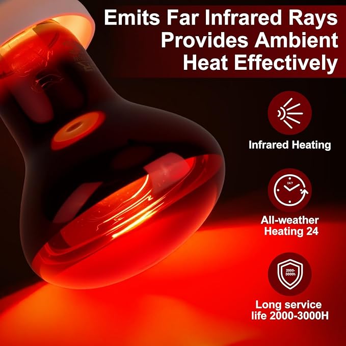 KINUR 75W Reptile Heat Lamp Bulb-Infrared Heat Emitter Red Heat Lamp for Reptile Amphibian, Infrared Basking Spot Light Bulb for Bearded Dragon,Turtle,Lizard,Snake,Gecko,Chick,Red,2 Pack