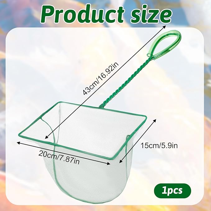 8 Inch Aquarium Fishnet Fish Tank Net with Long Plastic Handle Tank Cleaning Tools Quick Fish Catch Nets (Green)
