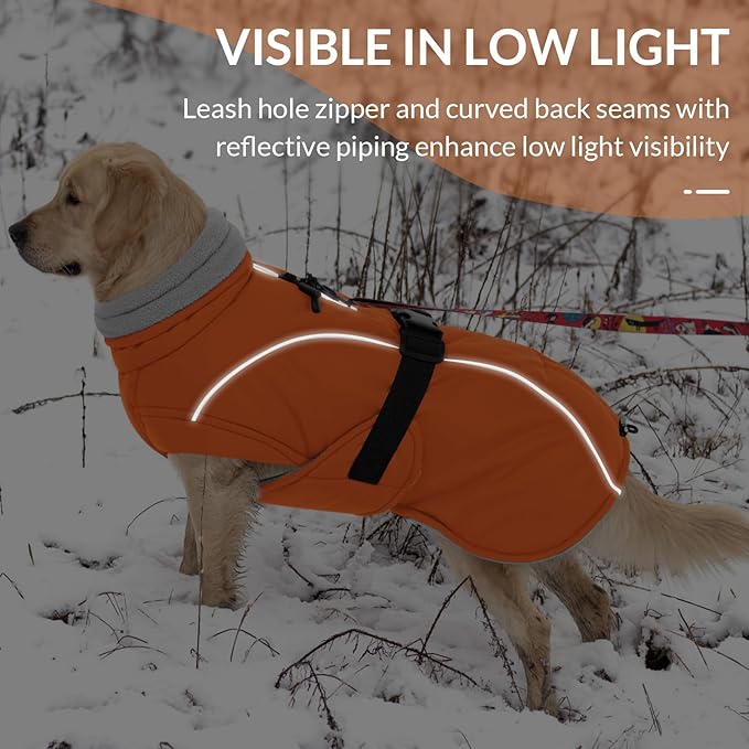 Queenmore Winter Dog Coat Warm Dog Jacket Vest Waterproof Puffer Fleece Snowsuit Adjustable Buckle Leash Hole Reflective Cold Weather Parka for Small Medium Large Dogs Girl Boy Black M