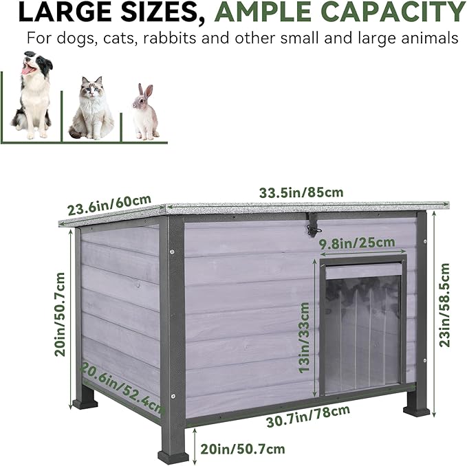 Dog House Outdoor Insulated with Prevent Chewing Iron Frame, Insulated cat House Outdoor Removable Floor and Open Roof for Dogs,Cat,Rabbits and Small Animals