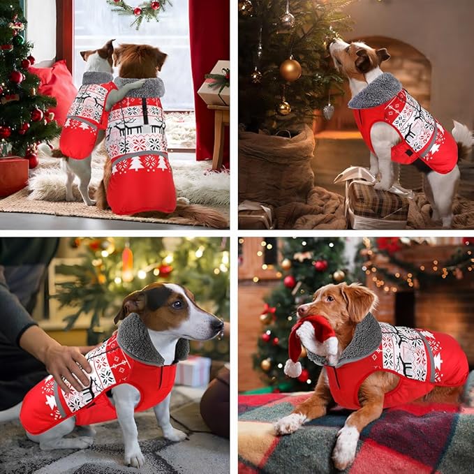 Doglay Dog Coat, Waterproof Dog Jacket Pet Winter Coat for Cold Weather with Thicken Furry Collar, Reflective Puppy Winter Jacket Warm Fleece Lining for Small Medium Large Pets