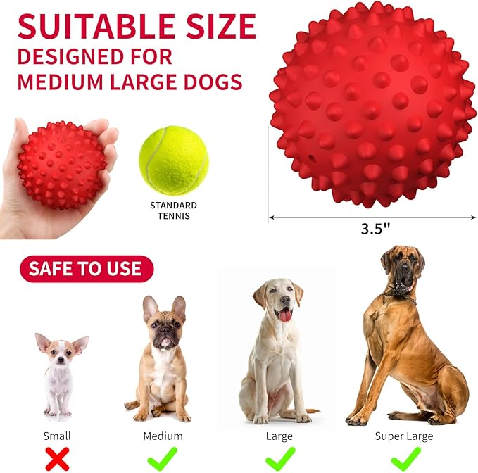 Apasiri Dog Balls Squeaky Dog Toys for Large Dogs, Dog Toys for Aggressive Chewers, Tough Spiky Dogs Ball, Floatable Rubber Pet Toys for Medium Breed, Beef Flavor, Pack of 3