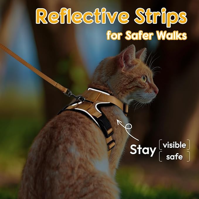Dooradar Cat Harness and Leash Set, Escape Proof Safe Adjustable Kitten Vest Harnesses for Walking, Easy Control Soft Breathable Mesh Jacket with Reflective Strips for Cats, Yellow, XS