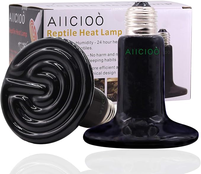 Aiicioo Reptile Heat Lamp Bulb -100W Ceramic Heat Emitter No Harm No Light Heat Bulb for Reptile Emitting Heat Lamp Bulb for Chicken Coop Lizard Aquarium Snake Outside Dogs Brooder 110V 2 Pack,Black