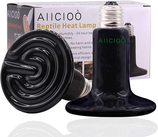 Aiicioo Reptile Heat Lamp Bulb -100W Ceramic Heat Emitter No Harm No Light Heat Bulb for Reptile Emitting Heat Lamp Bulb for Chicken Coop Lizard Aquarium Snake Outside Dogs Brooder 110V 2 Pack,Black
